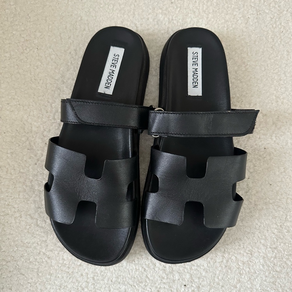 Steve Madden Mayven Black Leather Sandals